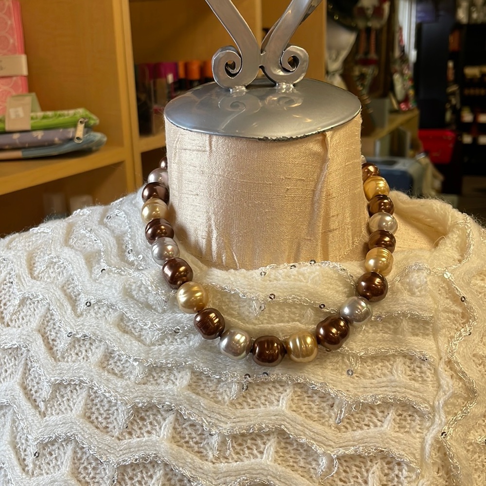 Majorica Pearl necklace - multi colored chunky with gold finish